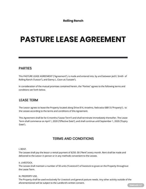 pasture lease agreement template google docs word apple pages