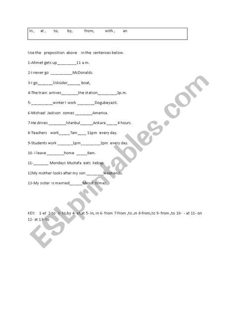 preposition esl worksheet  ismailtecel