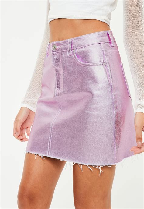 missguided pink coated metallic denim mini skirt lyst