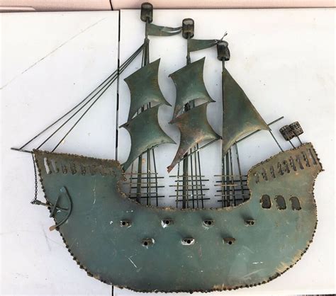 Pirate Ship Full Sail Metal Sculpture 30 Wall Art Mid Century Modern