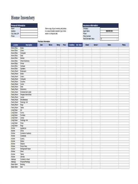 home inventory template   excellent   expedite  insurance