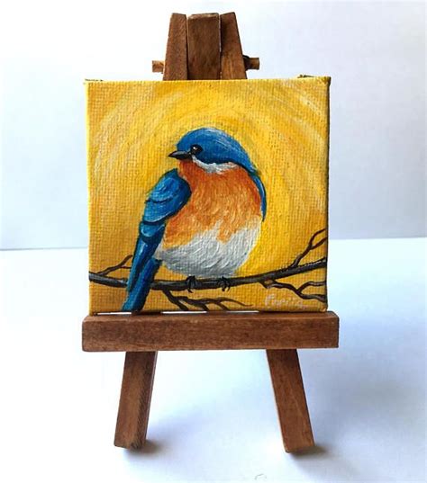 bluebirdoriginalpaintingxminiaturebird bird painting acrylic bird paintings  canvas