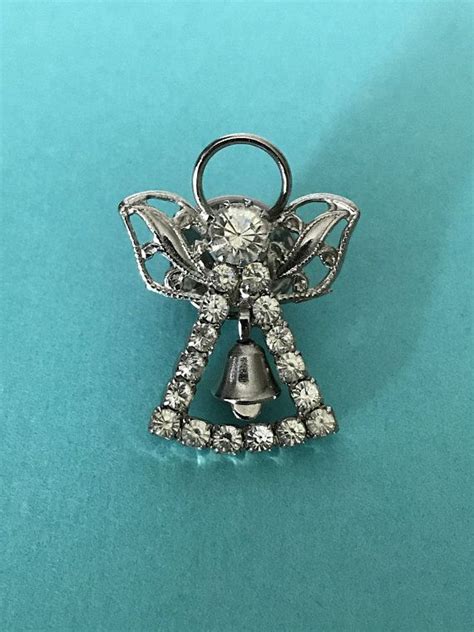 rare vintage rhinestone angel with bell pin angel lapel