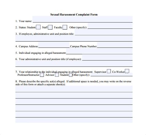 harassment complaint form 6 free samples examples and formats