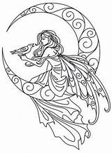 Coloring Fairy Pages Printable Moon Adult Detailed Tattoo Embroidery Colouring Fairies Kids Adults Mandala Patterns Outline Pattern Color Mermaid Hezké sketch template