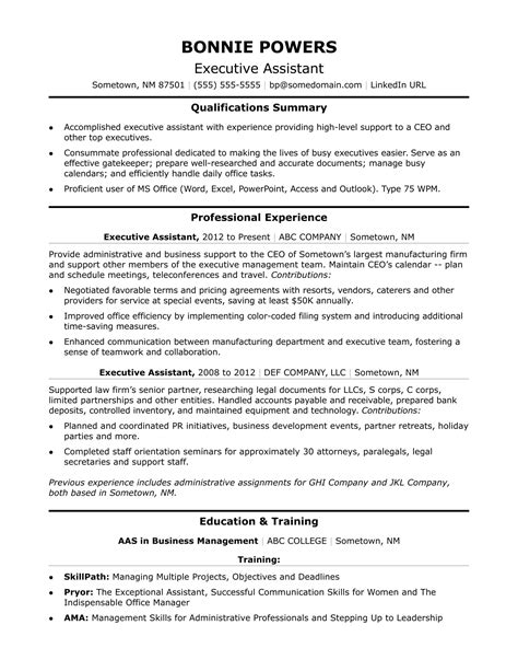 resume sample executive assistant  ceo high profile staffing