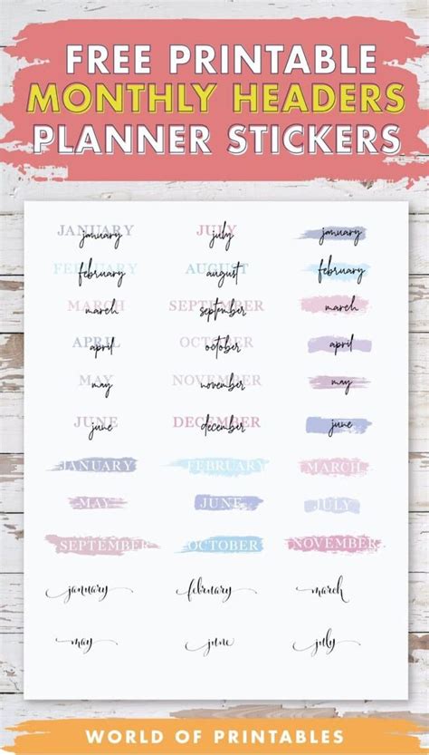 printable monthly header planner stickers    printable