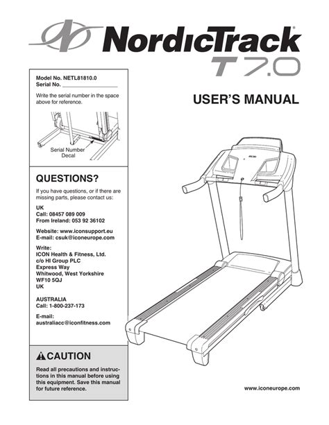Nordictrack T 7 0 Treadmill User Manual Manualzz