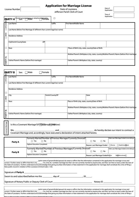 Fillable Application For Marriage License Jefferson