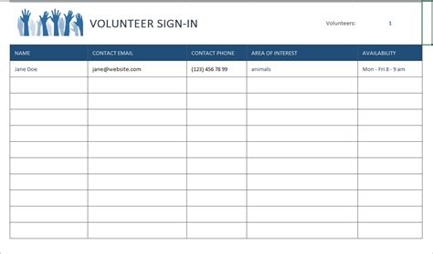 volunteer sign sheet exceltemplatenet