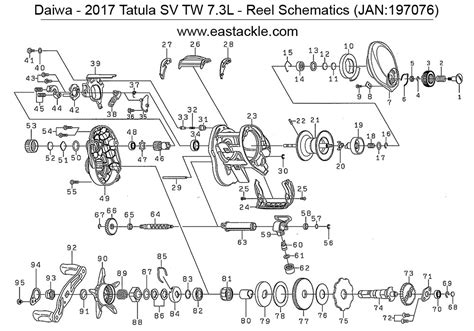 daiwa tatula sv tw  left handed bait casting fishing reel schematics  parts