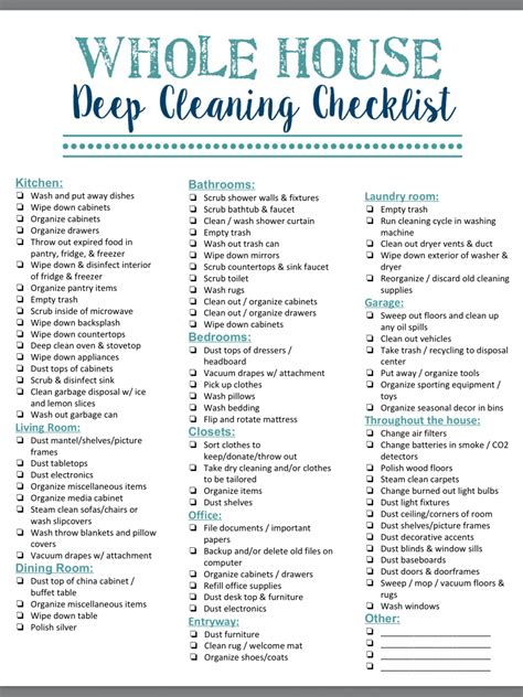 deep cleaning checklist template
