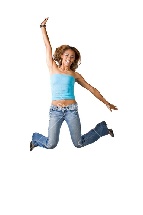 joyful young woman jumping  excitement isolated   white