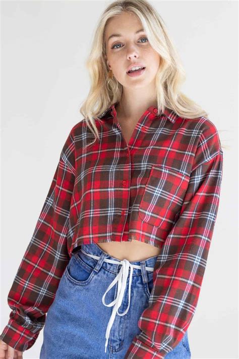 red rough cropped flannel ragstock flannel crop top flannel clothes