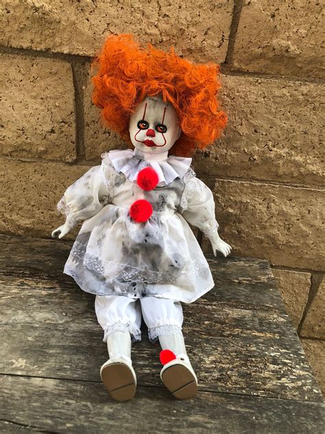 ooak sitting pennywise  clown girl creepy horror doll art  christie