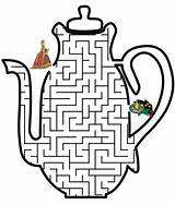 Tea Maze Party Princess Coloring Teapot Games Printable Pages Activities Mazes Kids Printables Shaped Printactivities Crafts Time Alice Adults Puzzle sketch template