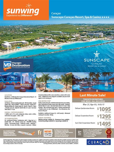 minute sale  sunscape curacao resort spa casino toronto departures voyages destination