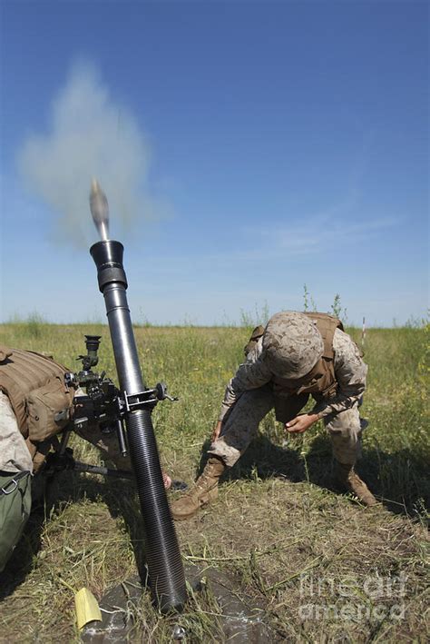 U S Marines Fire An M252 81mm Mortar Photograph By