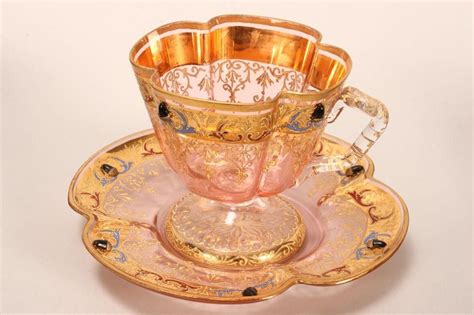 Moser Glass Teacup And Saucer With Acorn Decoration European Glass