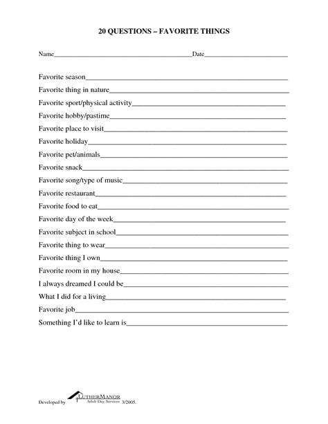 favorite  questions favorite  list therapy worksheets