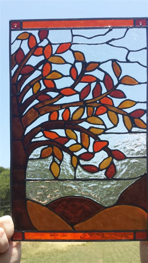 autumn tree stained glass window