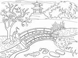 Giapponese Giardino Giappone Illustrazione Aard Boek Kleurende Fumetto sketch template