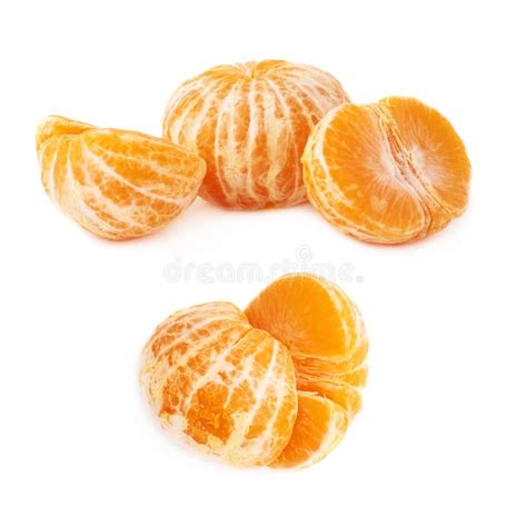 Two Halves Of Fresh Juicy Tangerine Fruit Isolated Over The White