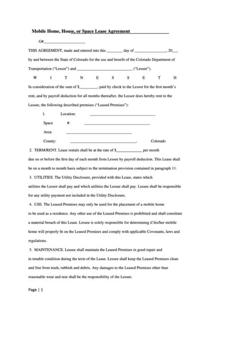 mobile home house  space lease agreement form printable