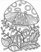 Coloring Mushroom House Pages Forest Fairy Adults Colouring Adult Printable App Garden Cute Forêt Coloriage Mandala Print Mushrooms Sheets Color sketch template