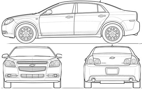 chevrolet malibu sedan blueprints  outlines