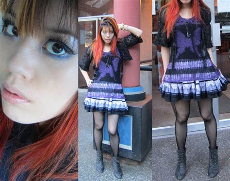 eyeshadow tutorial purple smoky eyes japanese cute goth girls outfit post red orange dyed