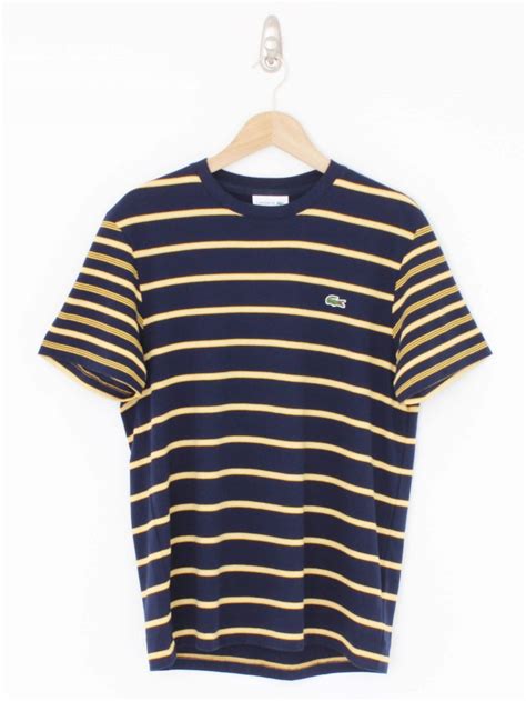 Lacoste Stripe Crew Neck T Shirt In Navy And Gold Northern Threads
