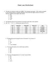 chemistry honors rate law worksheetdoc rate law worksheet   rate   reaction