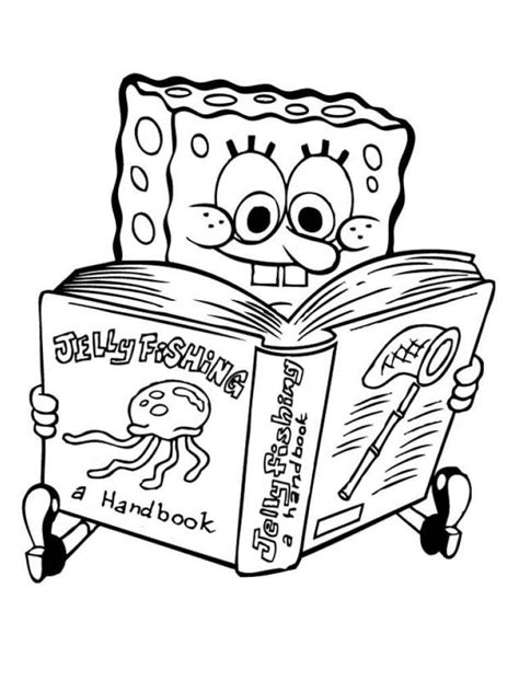 spongebob reading book coloring page  printable coloring pages