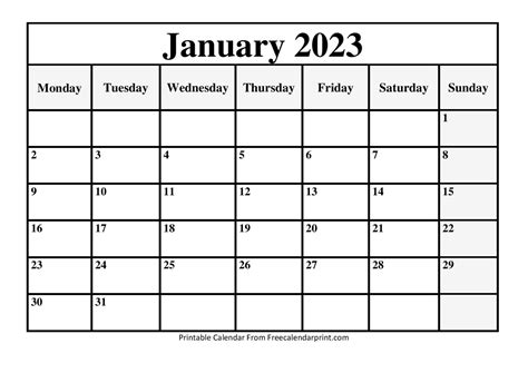 january  calendar printable  blank templates