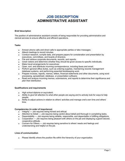 administrative assistant job description template  business   box