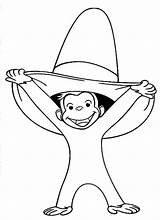 Curious George Coloring Pages Hat Monkey Printable Kids Funny Wearing sketch template