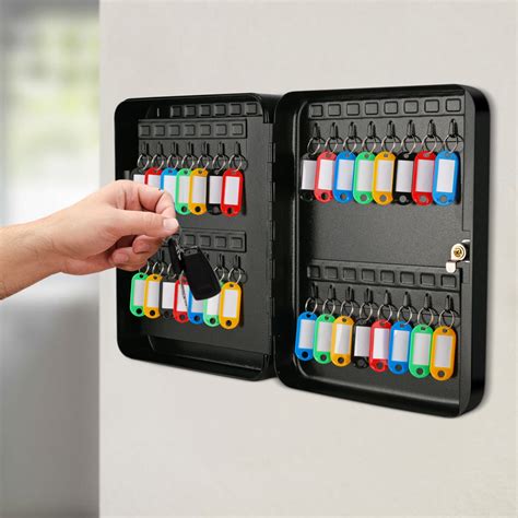 key cabinet steel lock box   capacity colored key tags hooks black  ebay