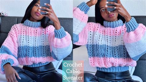 crochet  cable stitch sweater turtle neck sweater youtube