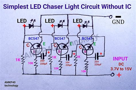 simplest  led chaser light  ic circuit diagram