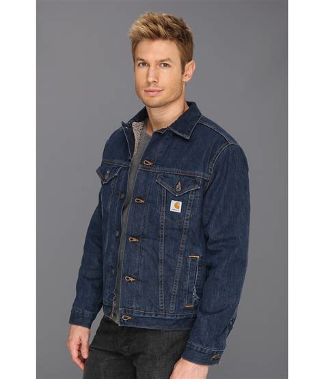 carhartt big and tall sherpa lined denim jean jacket in blue for men lyst