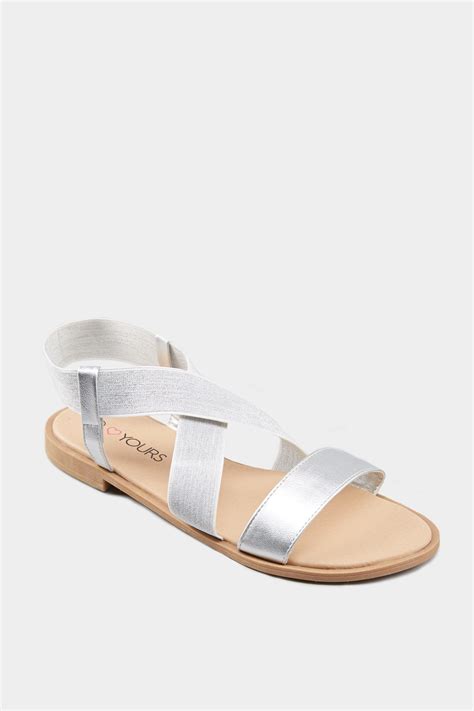 silver shimmer elastic sandals in extra wide fit badrhino