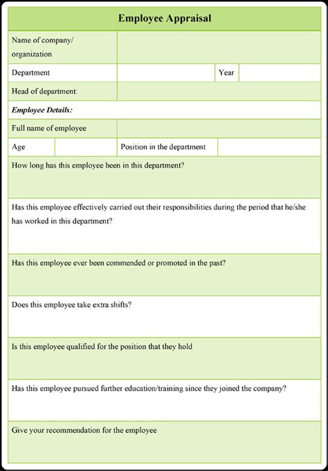 employee appraisal form template   samples   word