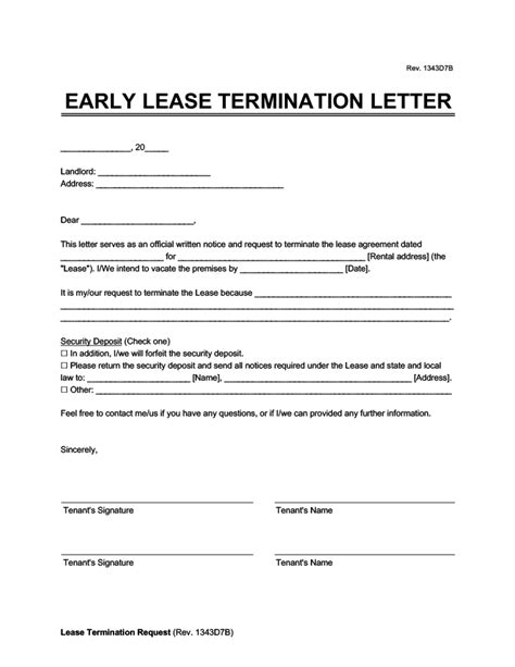 early lease termination letter  word