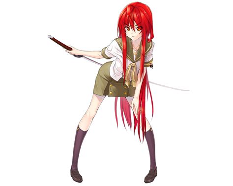 ginshari katana kneehighs long hair red hair school