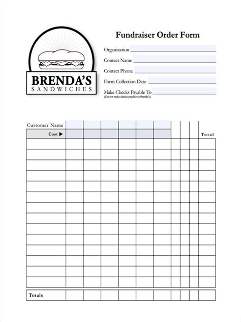 printable food order form template