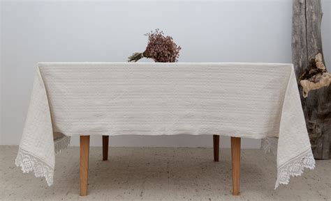 hemp tablecloth with traditional lace embroidery dowry eu