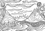 Paisagem Trippy Sol Montanha Della Berglandschap Zon Zonsondergang Wolken Kleuren Stijl Creatieve Leiden Montagna Coloritura Conduce Strada Creativa Nuvole Paesaggio sketch template