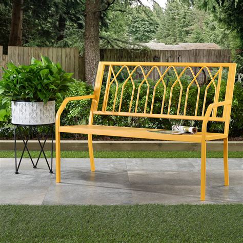 mainstays marna outdoor durable steel bench yellow walmartcom