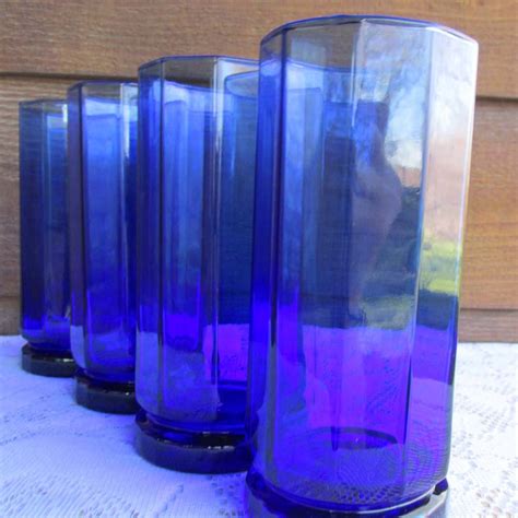 Cobalt Blue Drinking Glasses Set Of 4 Vintage Glassware